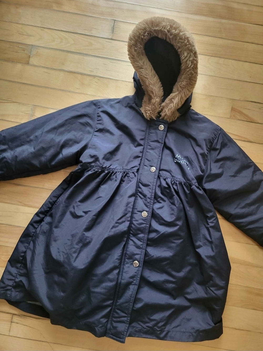 Vintage Girl Navy Hooded Winter Coat with Faux Fur Trim
